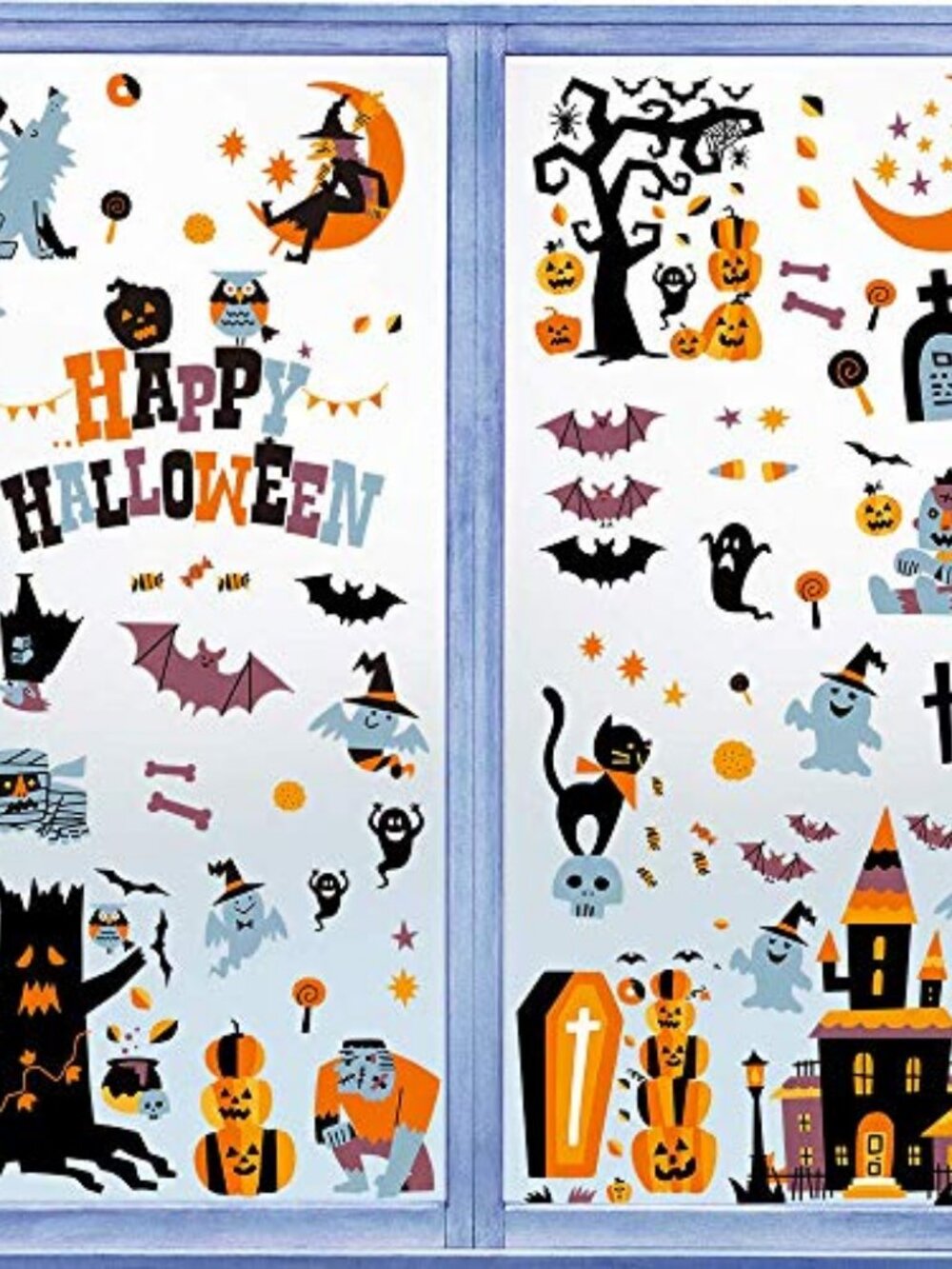 Halloween Window Stickers - 10 Sheets Window Clings Decals for Party